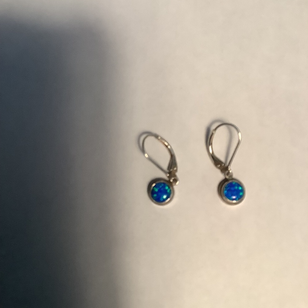 Sterling silver and dyed opal leverback earrings